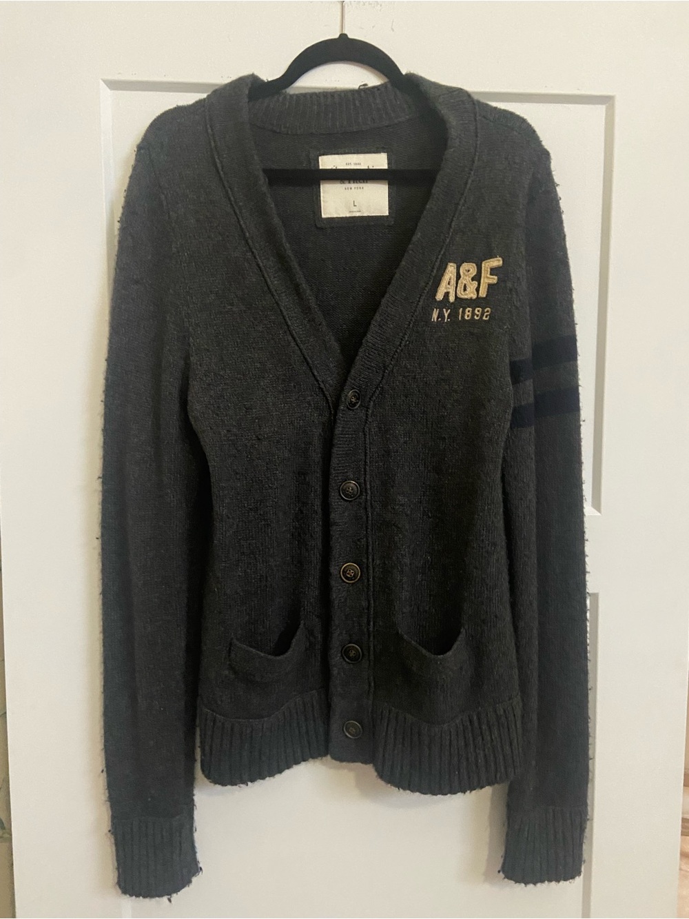 Abercrombie & Fitch Vintage Charcoal Cardigan with Patch Logo